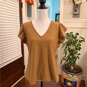Michael Kors NWOT Brown Eyelet Lace Flutter Sleeve V-Neck Blouse